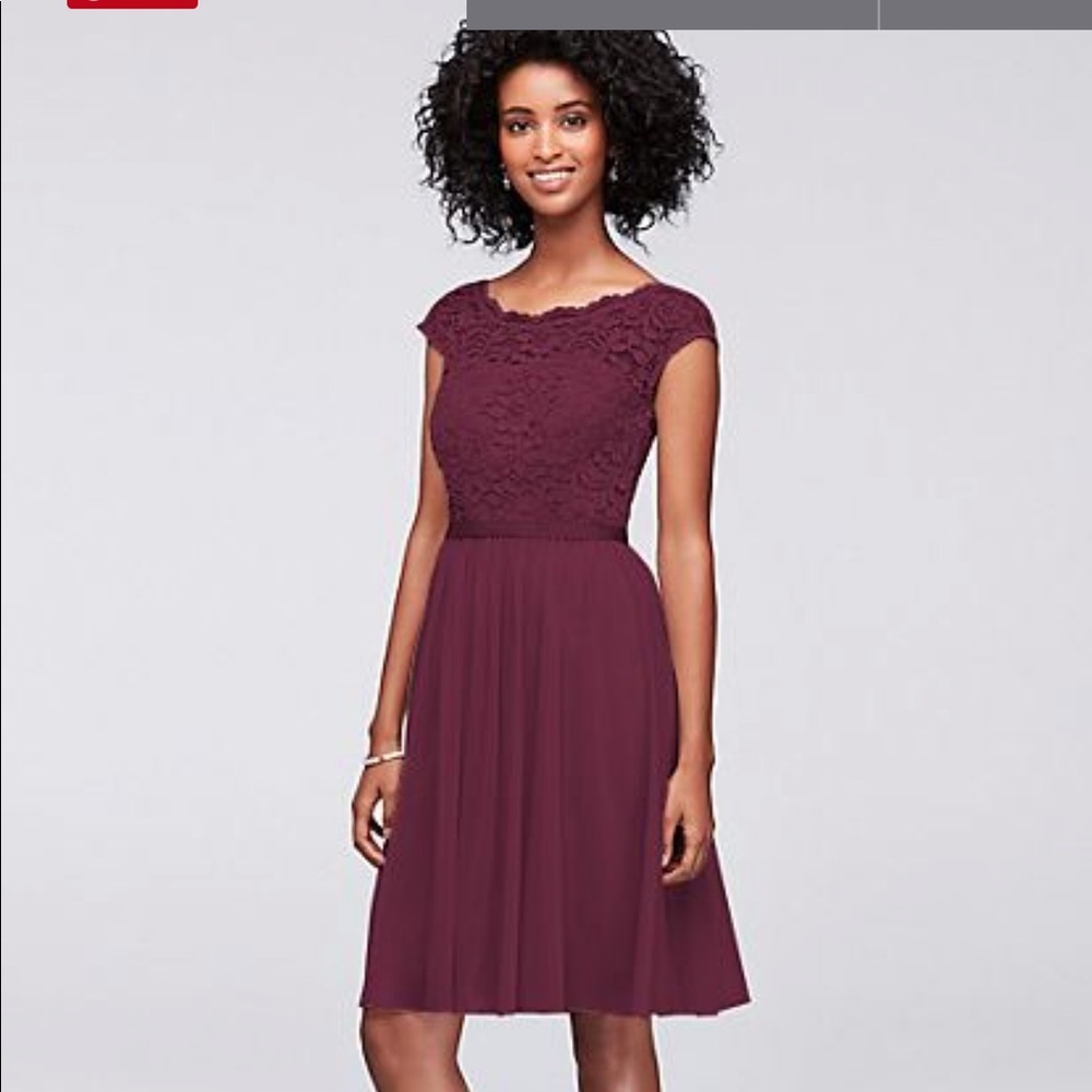 Short Lace & Mesh David’s Bridal Bridesmaid Dress